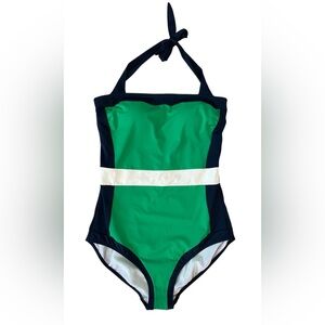 NWT Boden Santorini Color Block Green and Navy One Piece Swimsuit / LONG TORSO